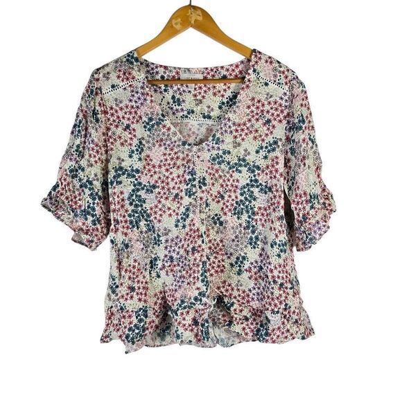 Lucky Brand Floral Print Blouse - Red, Green, White - Picture 1 of 5